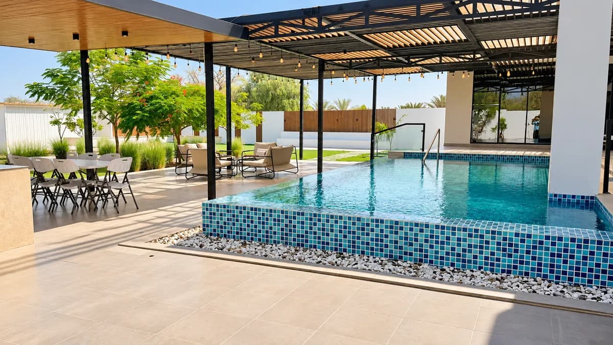 Sunlit Modern Poolside Pergola Retreat