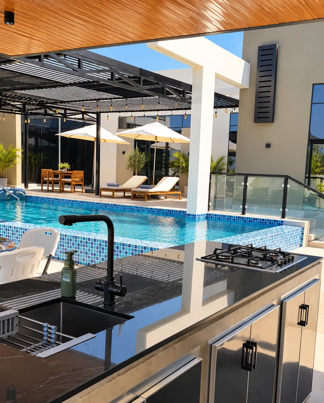 Modern Luxury Poolside Kitchen Retreat